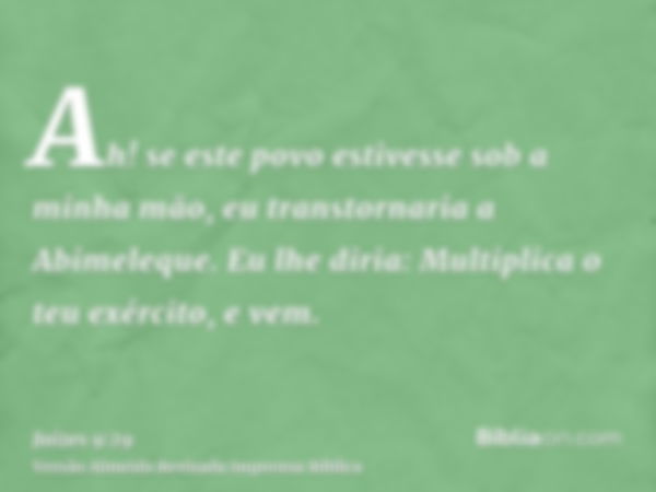 Ah! se este povo estivesse sob a minha mão, eu transtornaria a Abimeleque. Eu lhe diria: Multiplica o teu exército, e vem.