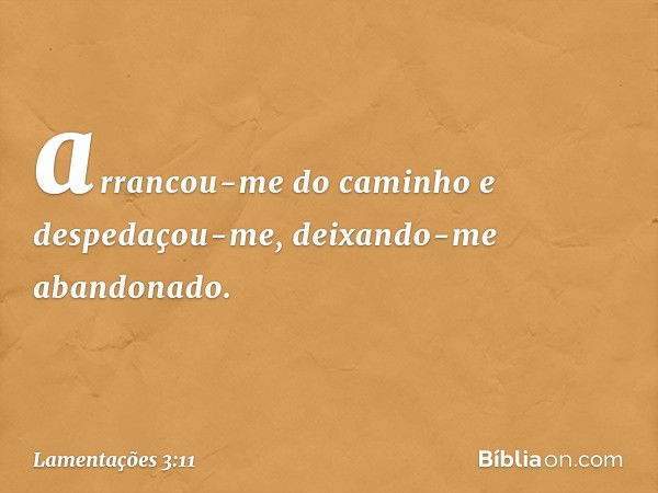 arrancou-me do caminho e despedaçou-me,
deixando-me abandonado. -- Lamentações 3:11