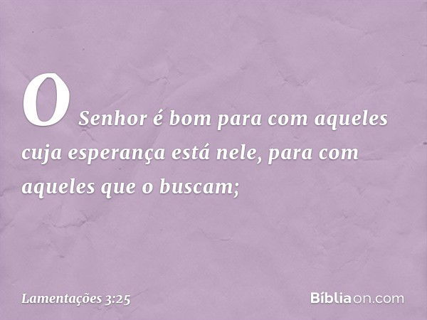 O Senhor é bom para com aqueles
cuja esperança está nele,
para com aqueles que o buscam; -- Lamentações 3:25