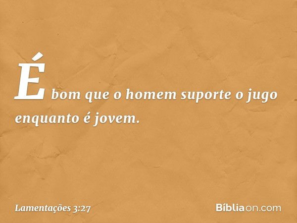 É bom que o homem suporte o jugo
enquanto é jovem. -- Lamentações 3:27