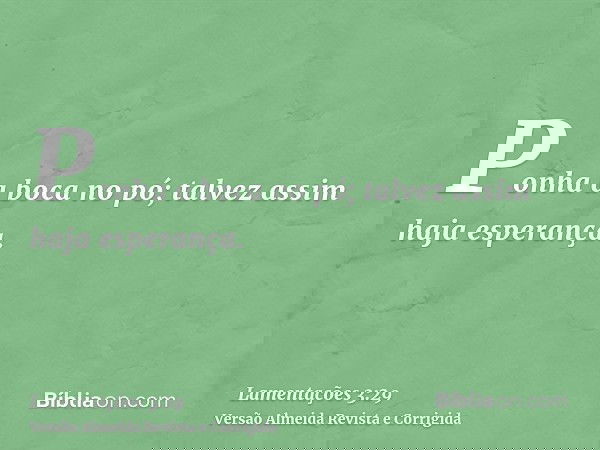 Ponha a boca no pó; talvez assim haja esperança.