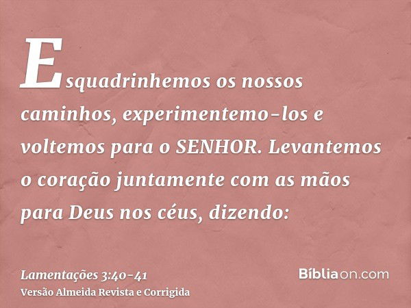 Esquadrinhemos os nossos caminhos, experimentemo-los e voltemos para o SENHOR.Levantemos o coração juntamente com as mãos para Deus nos céus, dizendo: