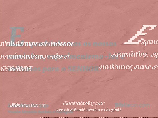 Esquadrinhemos os nossos caminhos, experimentemo-los e voltemos para o SENHOR.