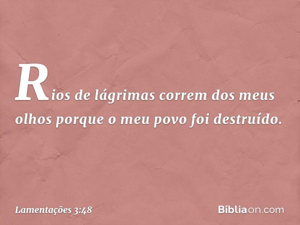 Rios de lágrimas correm dos meus olhos
porque o meu povo foi destruído. -- Lamentações 3:48