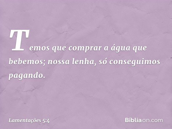 Temos que comprar a água que bebemos;
nossa lenha, só conseguimos pagando. -- Lamentações 5:4