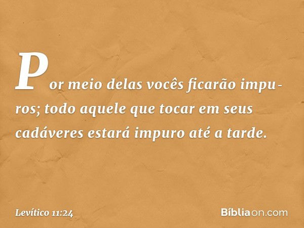 "Por meio delas vocês ficarão impu­ros; todo aquele que tocar em seus cadáveres estará impuro até a tarde. -- Levítico 11:24