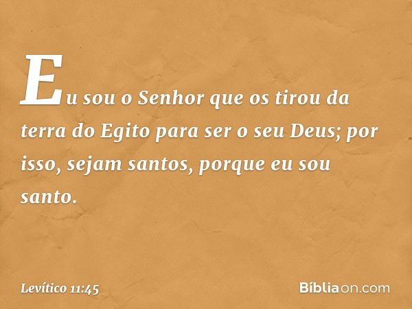 Eu sou o Senhor que os tirou da terra do Egito para ser o seu Deus; por isso, sejam santos, porque eu sou santo. -- Levítico 11:45