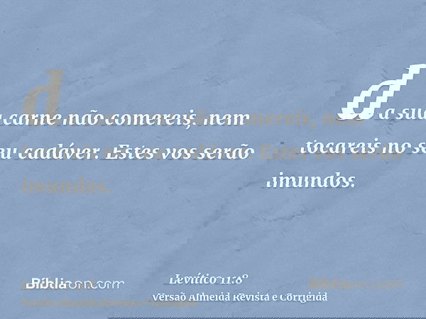 da sua carne não comereis, nem tocareis no seu cadáver. Estes vos serão imundos.