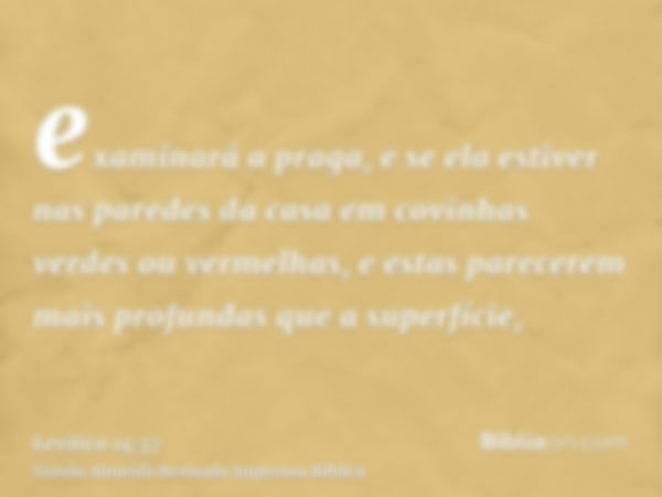 examinará a praga, e se ela estiver nas paredes da casa em covinhas verdes ou vermelhas, e estas parecerem mais profundas que a superfície,