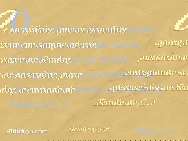 Os sacrifícios, que os israelitas agora fazem em campo aberto, passarão a trazer ao Senhor, entregando-os ao sacerdote, para oferecê-los ao Senhor, à entrada da