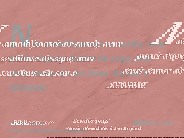 Não amaldiçoarás ao surdo, nem porás tropeço diante do cego; mas terás temor do teu Deus. Eu sou o SENHOR.