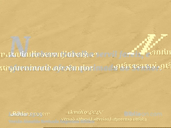 Nenhum trabalho servil fareis, e oferecereis oferta queimada ao Senhor.