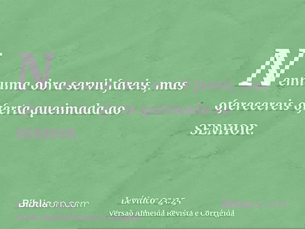 Nenhuma obra servil fareis, mas oferecereis oferta queimada ao SENHOR.