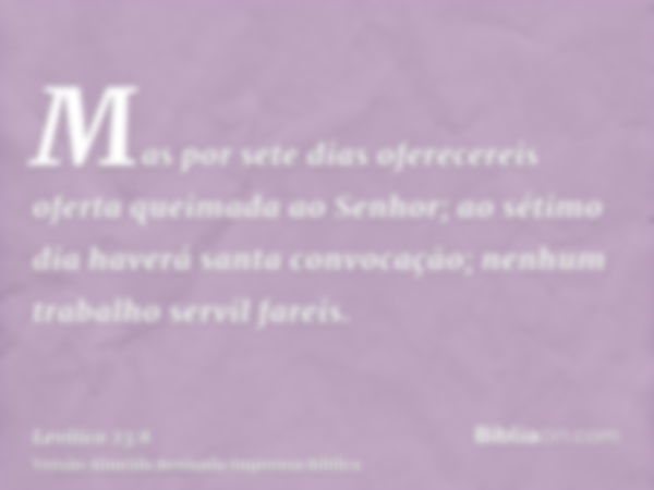 Mas por sete dias oferecereis oferta queimada ao Senhor; ao sétimo dia haverá santa convocação; nenhum trabalho servil fareis.