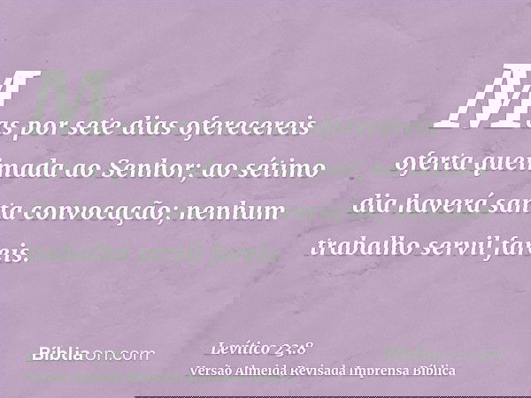 Mas por sete dias oferecereis oferta queimada ao Senhor; ao sétimo dia haverá santa convocação; nenhum trabalho servil fareis.