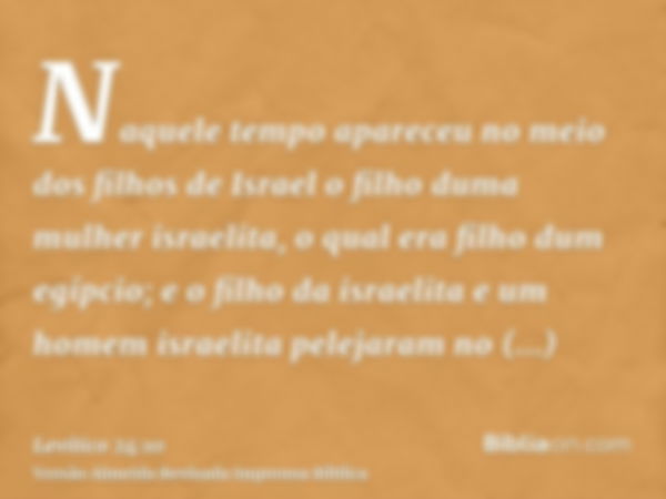 Naquele tempo apareceu no meio dos filhos de Israel o filho duma mulher israelita, o qual era filho dum egípcio; e o filho da israelita e um homem israelita pel