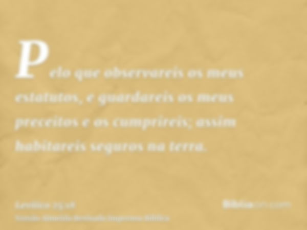 Pelo que observareis os meus estatutos, e guardareis os meus preceitos e os cumprireis; assim habitareis seguros na terra.