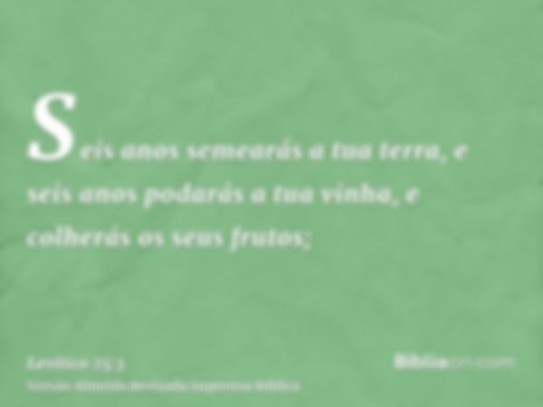 Seis anos semearás a tua terra, e seis anos podarás a tua vinha, e colherás os seus frutos;