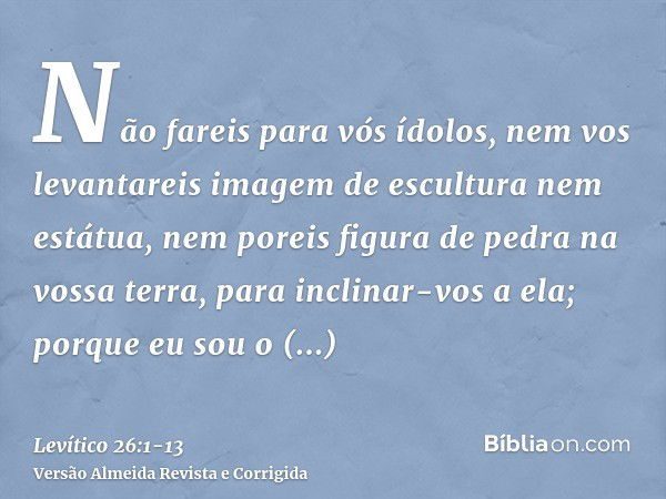 Não fareis para vós ídolos, nem vos levantareis imagem de escultura nem estátua, nem poreis figura de pedra na vossa terra, para inclinar-vos a ela; porque eu s