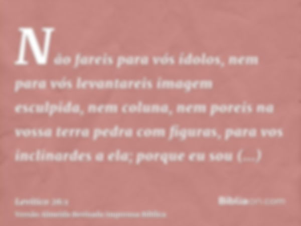 Não fareis para vós ídolos, nem para vós levantareis imagem esculpida, nem coluna, nem poreis na vossa terra pedra com figuras, para vos inclinardes a ela; porq