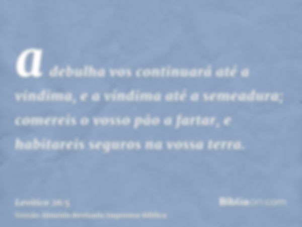 a debulha vos continuará até a vindima, e a vindima até a semeadura; comereis o vosso pão a fartar, e habitareis seguros na vossa terra.