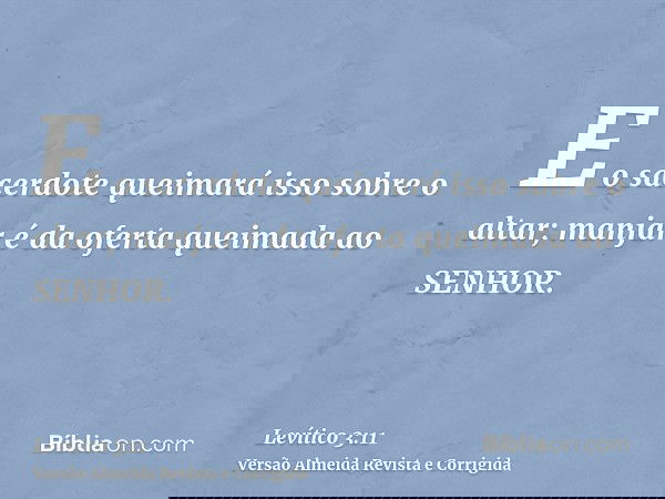 E o sacerdote queimará isso sobre o altar; manjar é da oferta queimada ao SENHOR.