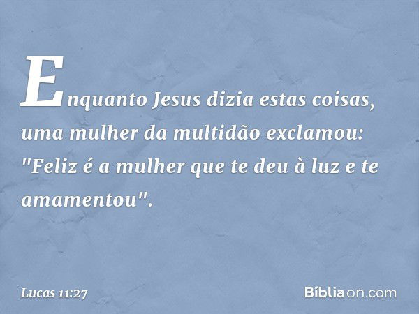 Enquanto Jesus dizia estas coisas, uma mulher da multidão exclamou: "Feliz é a mulher que te deu à luz e te amamentou". -- Lucas 11:27