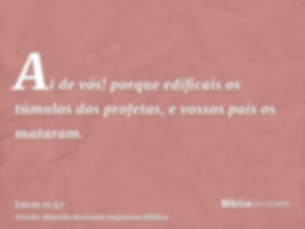 Ai de vós! porque edificais os túmulos dos profetas, e vossos pais os mataram.