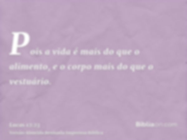 Pois a vida é mais do que o alimento, e o corpo mais do que o vestuário.