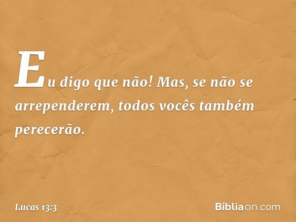 Eu digo que não! Mas, se não se arrependerem, todos vocês também perecerão. -- Lucas 13:3