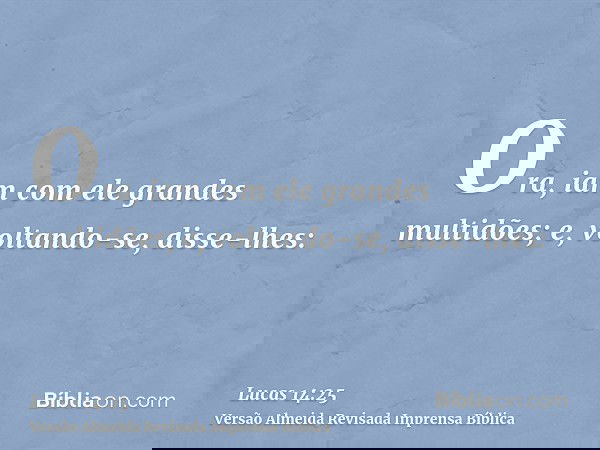 Ora, iam com ele grandes multidões; e, voltando-se, disse-lhes: