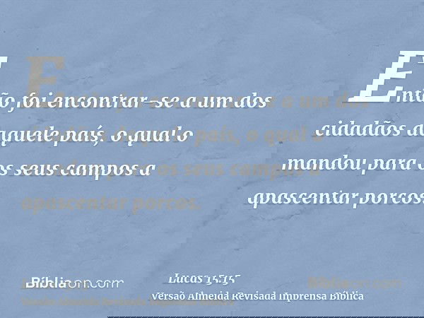 Então foi encontrar-se a um dos cidadãos daquele país, o qual o mandou para os seus campos a apascentar porcos.