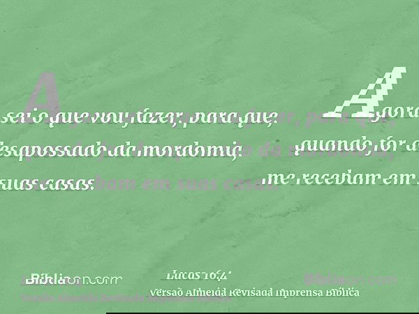 Agora sei o que vou fazer, para que, quando for desapossado da mordomia, me recebam em suas casas.