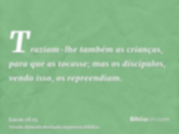 Traziam-lhe também as crianças, para que as tocasse; mas os discípulos, vendo isso, os repreendiam.