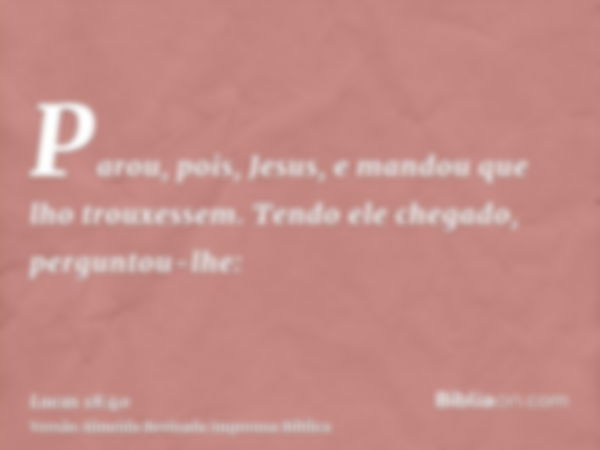 Parou, pois, Jesus, e mandou que lho trouxessem. Tendo ele chegado, perguntou-lhe: