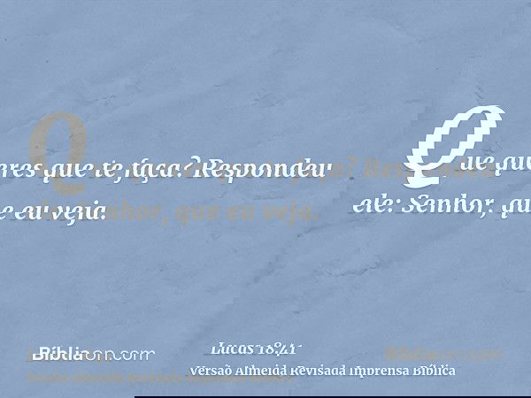 Que queres que te faça? Respondeu ele: Senhor, que eu veja.