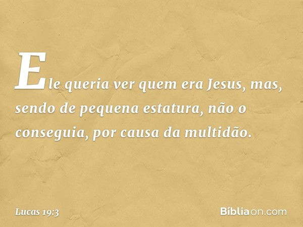 Ele queria ver quem era Jesus, mas, sendo de pequena estatura, não o conseguia, por causa da multidão. -- Lucas 19:3