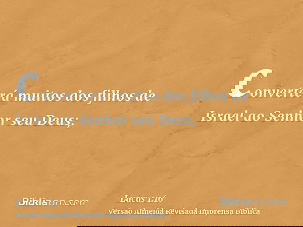 converterá muitos dos filhos de Israel ao Senhor seu Deus;