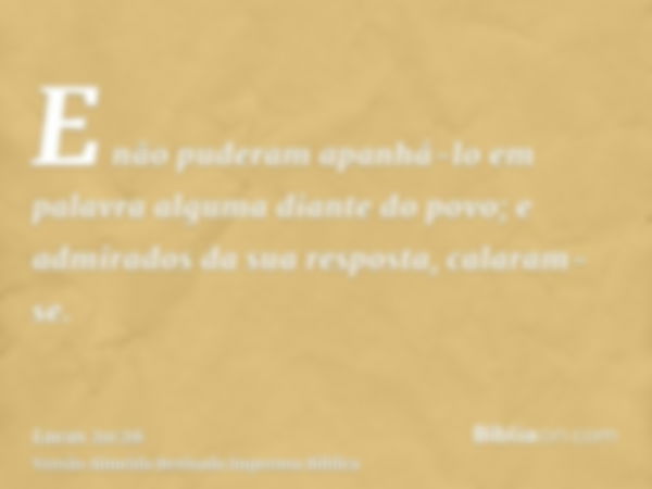 E não puderam apanhá-lo em palavra alguma diante do povo; e admirados da sua resposta, calaram-se.