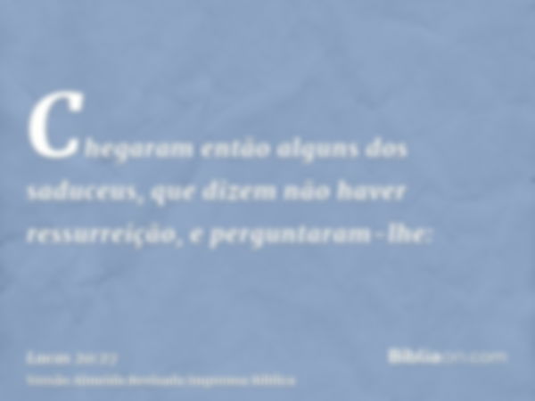 Chegaram então alguns dos saduceus, que dizem não haver ressurreição, e perguntaram-lhe: