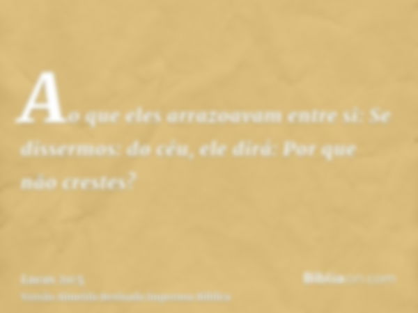 Ao que eles arrazoavam entre si: Se dissermos: do céu, ele dirá: Por que não crestes?