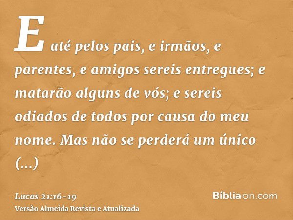 E até pelos pais, e irmãos, e parentes, e amigos sereis entregues; e matarão alguns de vós;e sereis odiados de todos por causa do meu nome.Mas não se perderá um