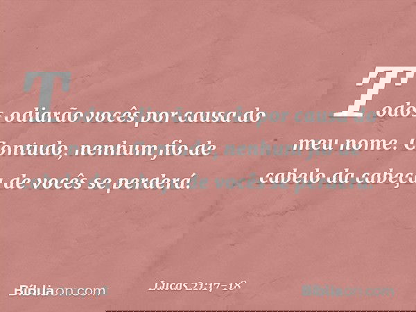 Todos odiarão vocês por causa do meu nome. Contudo, nenhum fio de cabelo da cabeça de vocês se perderá. -- Lucas 21:17-18