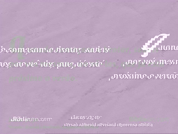 quando começam a brotar, sabeis por vós mesmos, ao vê-las, que já está próximo o verão.