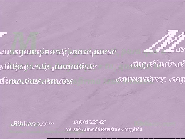 Mas eu roguei por ti, para que a tua fé não desfaleça; e tu, quando te converteres, confirma teus irmãos.