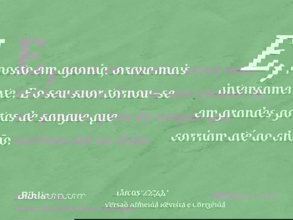 E, posto em agonia, orava mais intensamente. E o seu suor tornou-se em grandes gotas de sangue que corriam até ao chão.