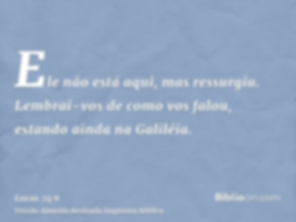 Ele não está aqui, mas ressurgiu. Lembrai-vos de como vos falou, estando ainda na Galiléia.