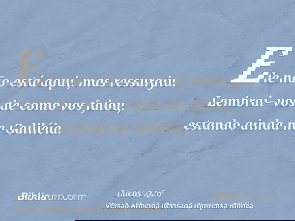 Ele não está aqui, mas ressurgiu. Lembrai-vos de como vos falou, estando ainda na Galiléia.