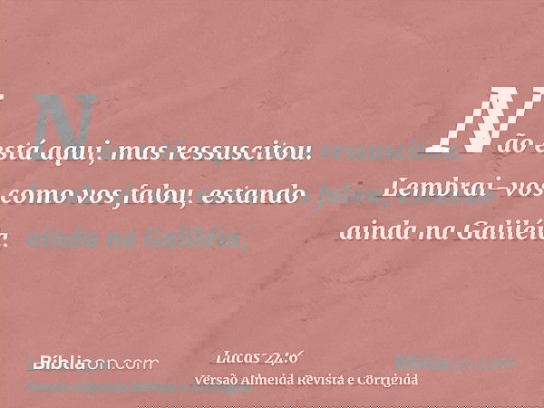 Não está aqui, mas ressuscitou. Lembrai-vos como vos falou, estando ainda na Galiléia,