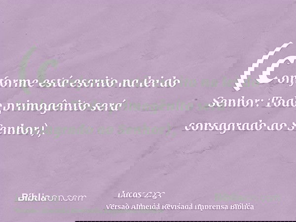 (conforme está escrito na lei do Senhor: Todo primogênito será consagrado ao Senhor),